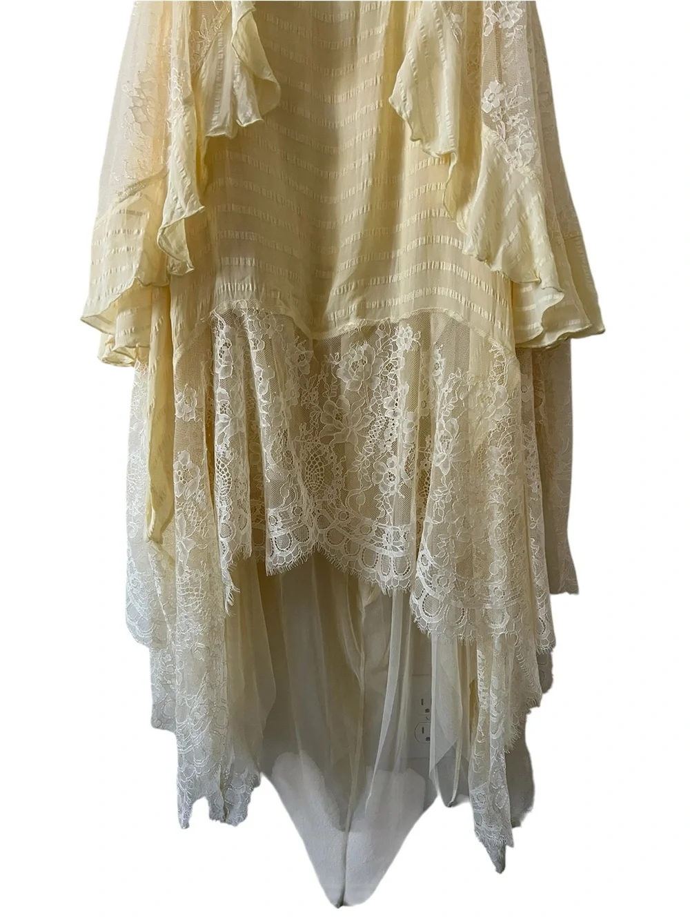Free People Bliss Lace Kerchief Hem Strapless Maxi Dress Yellow Size Large - Picture 10 of 16